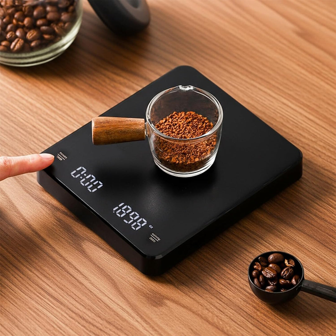 Kaffeewaage mit Timer, Digitale Küchenwaage 0,1g Genau, Max. Gewicht 3 kg, mit Display, Tara-Funktio
