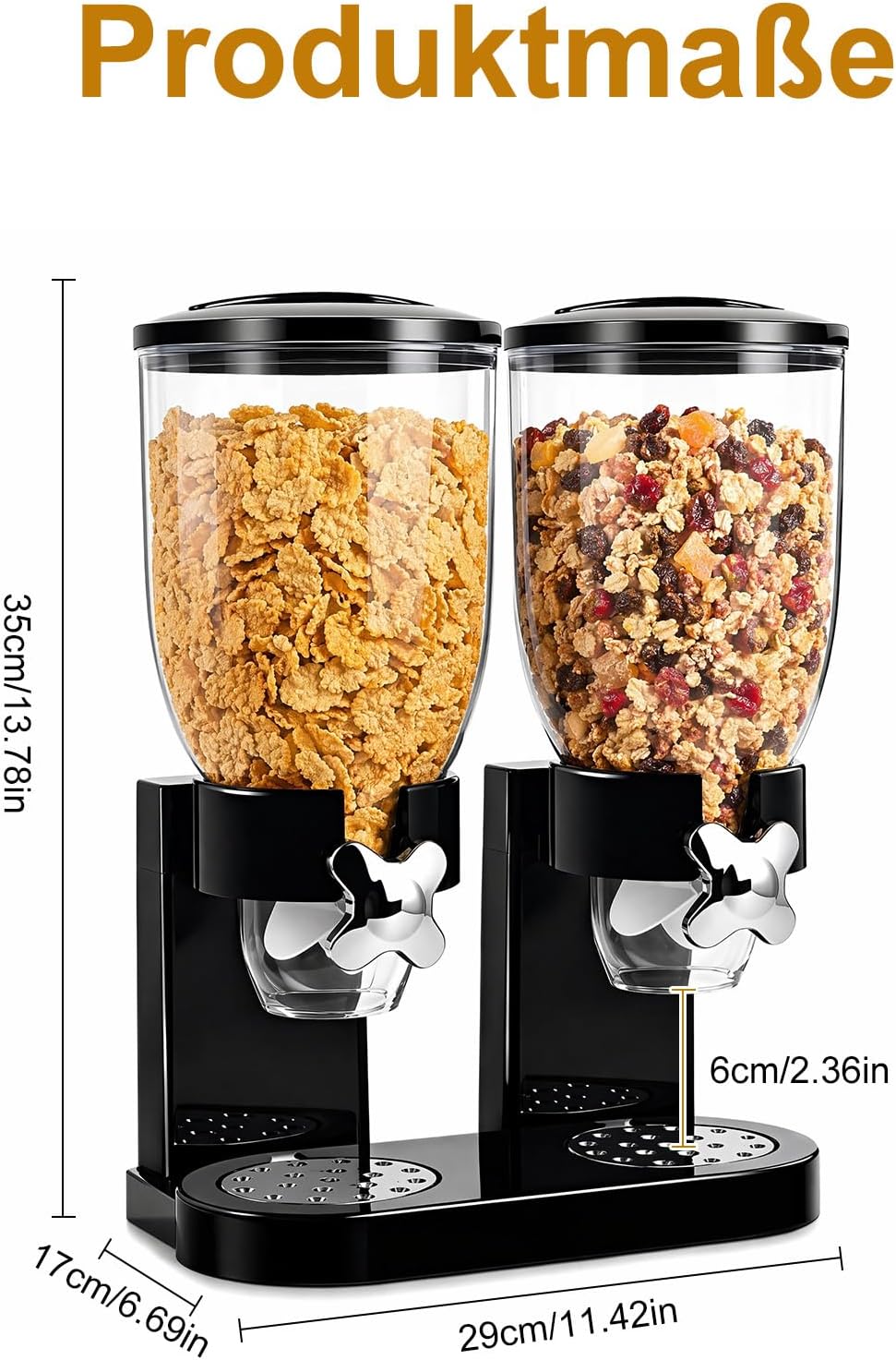 2er Set Müslispender 2L, luftdicht, für Müsli Cornflakes Reis Getreide | Kunststoff, für Vorratsorga