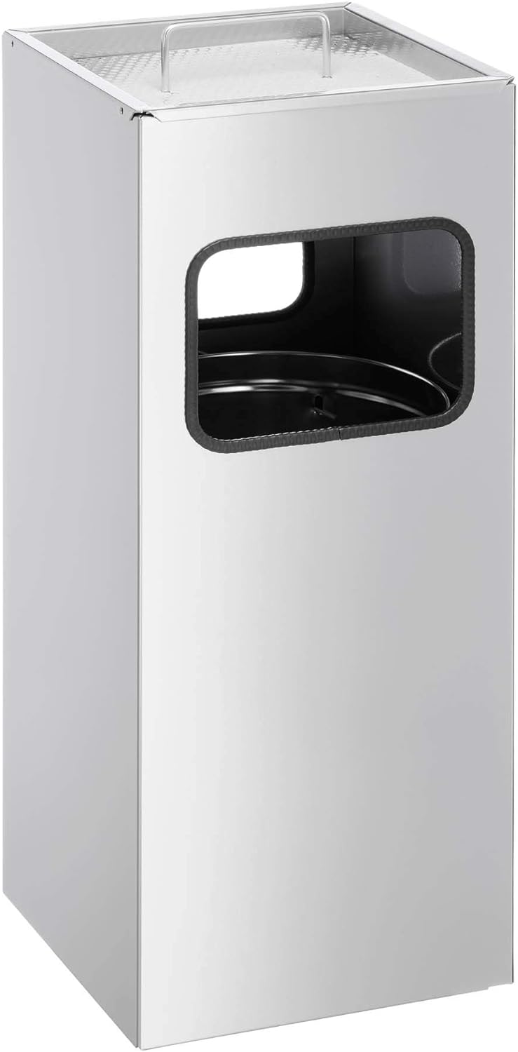 Durable Papierkorb Metall mit Ascher, entnehmbarer Inneneimer und Ascher, eckig, silber, 333123 silb