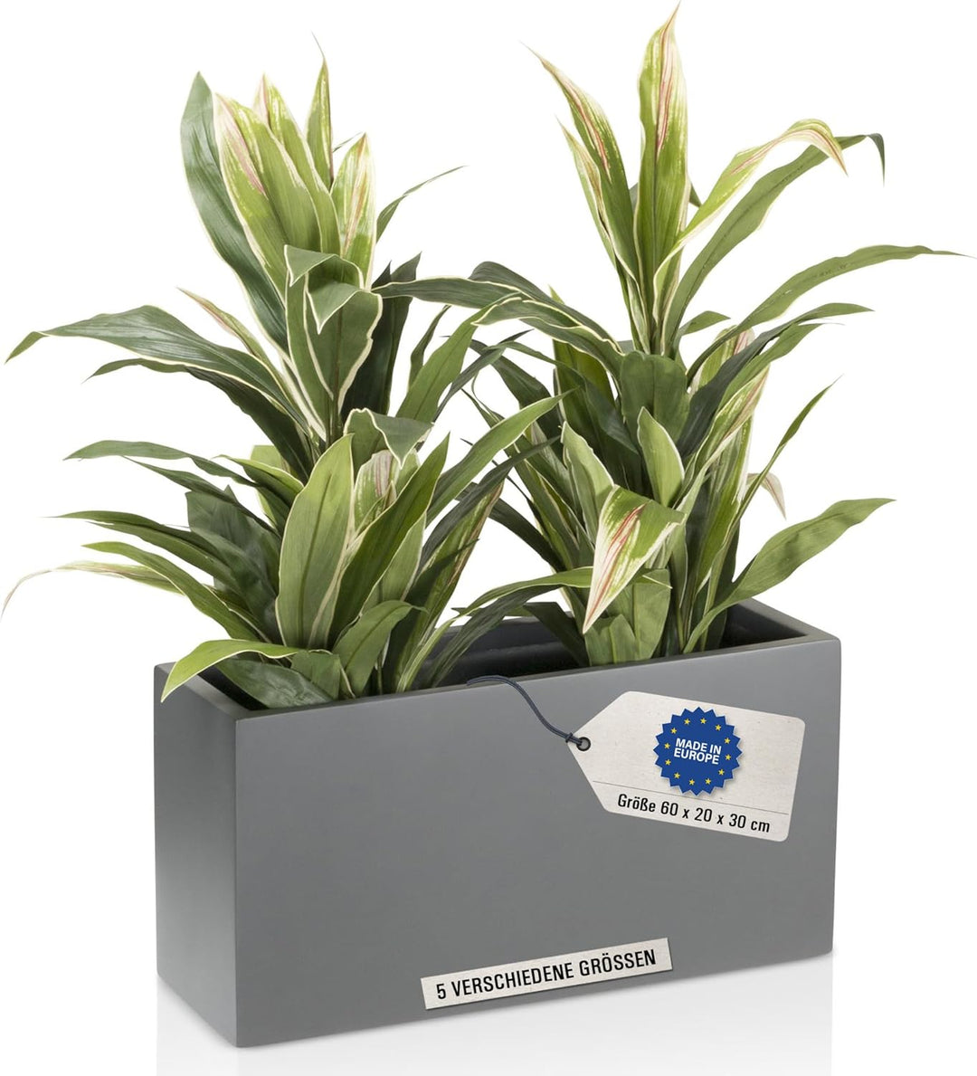 DECORAS Pflanztrog Blumentrog VISIO Fiberglas Blumenkübel - Farbe: grau matt - grosser Wetter- und w