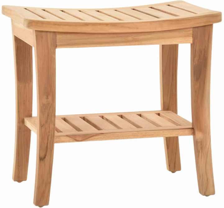 Teak Hocker, Massiver Teakholz Sitzbank, Holzbank mit Ablage, Naturholz Unbehandelt (50cm), 50cm