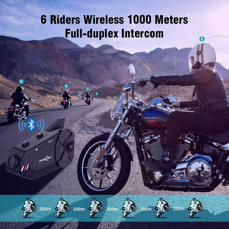 EuroFone Motorrad-Bluetooth-Headset, Gruppen-Gegensprechanlage und WLAN-Recorder, unterstützt 6 Fahr