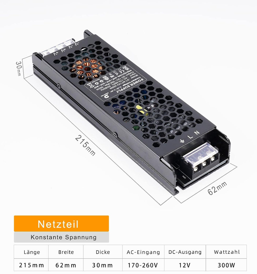 DUSKTEC LED Netzteil 300W 12V LED Trafo 25A, IP20 LED Transformator AC 220/230V auf DC 12 Volt Treib