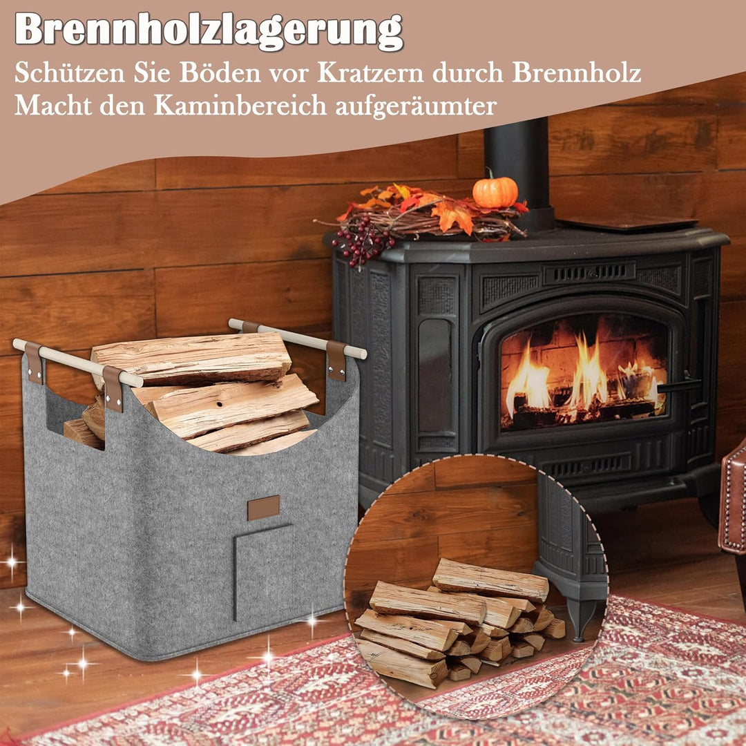 Aufun 4x Holzkorb für Kaminholz, XXL Faltbarer Brennholzkorb Filzkorb extra dicker Filz und verstärk