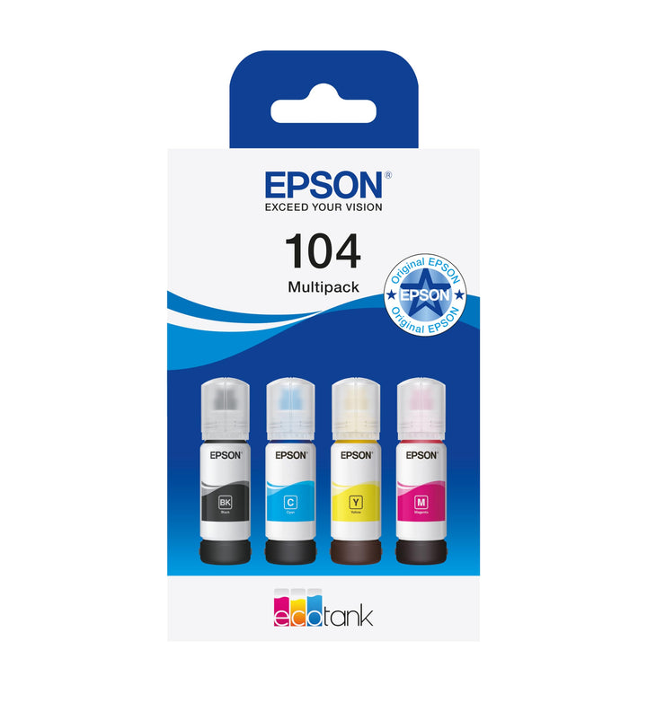 Epson C13T00P640 Tinte (4) Cyan, Magenta, Gelb, Schwarz 65 ml Flasche, EcoTank 104 cyan, magenta, ge