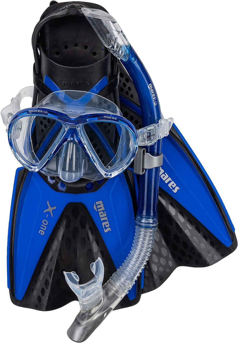 Mares Erwachsene Maske plus Schnorchel plus Flosse Set X-One Marea M/L Blau, M/L Blau