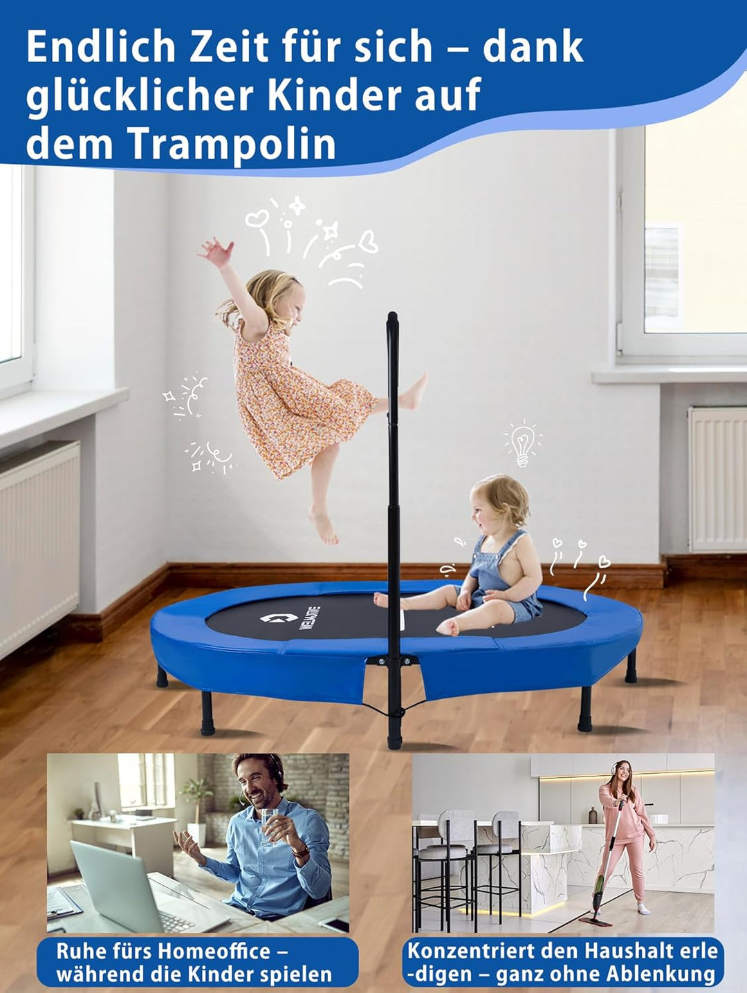 Ovales Indoor Trampolin für 2 Personen geräuscharm belastbar bis 150kg Ideal für Kinder &amp; Erwachsene