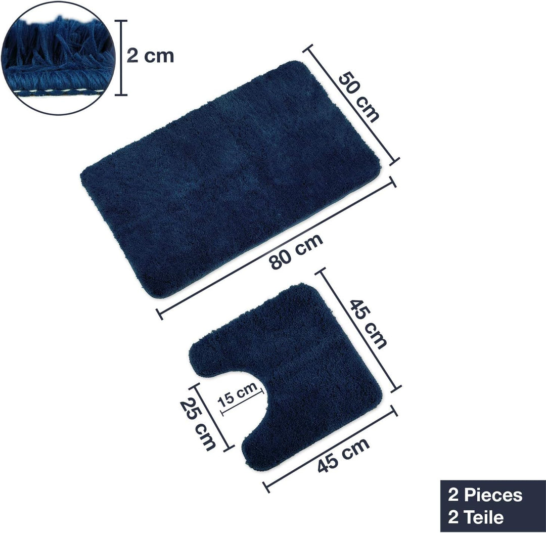 WohnDirect Badematten Set - WC Vorleger (45x45cm), Badematte (50x80cm) - rutschfest waschbar Badezim