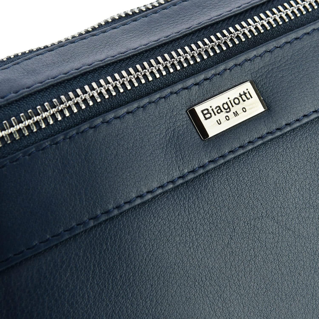 Biagiotti Herren-Handtasche mit verstellbarem Schultergurt, mehrere Taschen aus echtem Leder Blau Gr