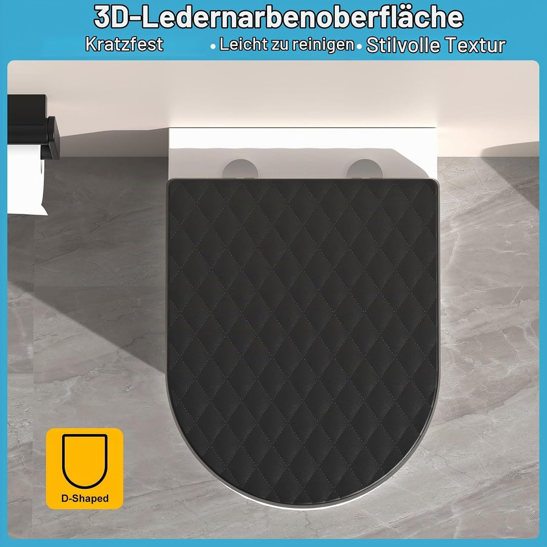 YEAUPE PRO Toilettendeckel mit Absenkautomatik D-Form Kurz aus PP, Schwarz | WC Sitz mit Schnellvers