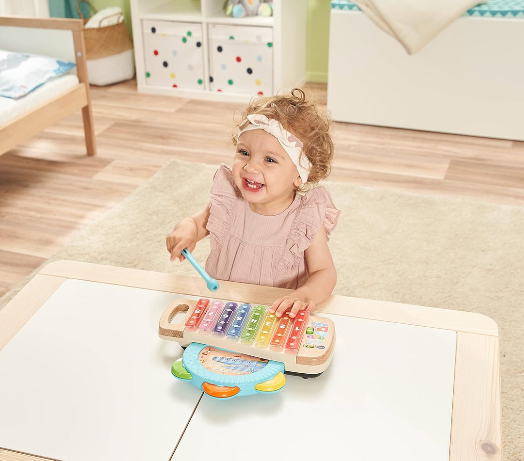 VTech Baby interaktives Holzxylophon mit Tamburin – leuchtendes Musikspielzeug aus 100 % FSC®-Holz –