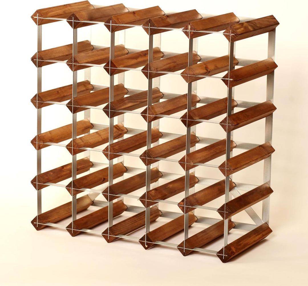 Klassisch 30 Flaschen Eiche Beize Holz und verzinktem Metall Weinregal fertig montiert