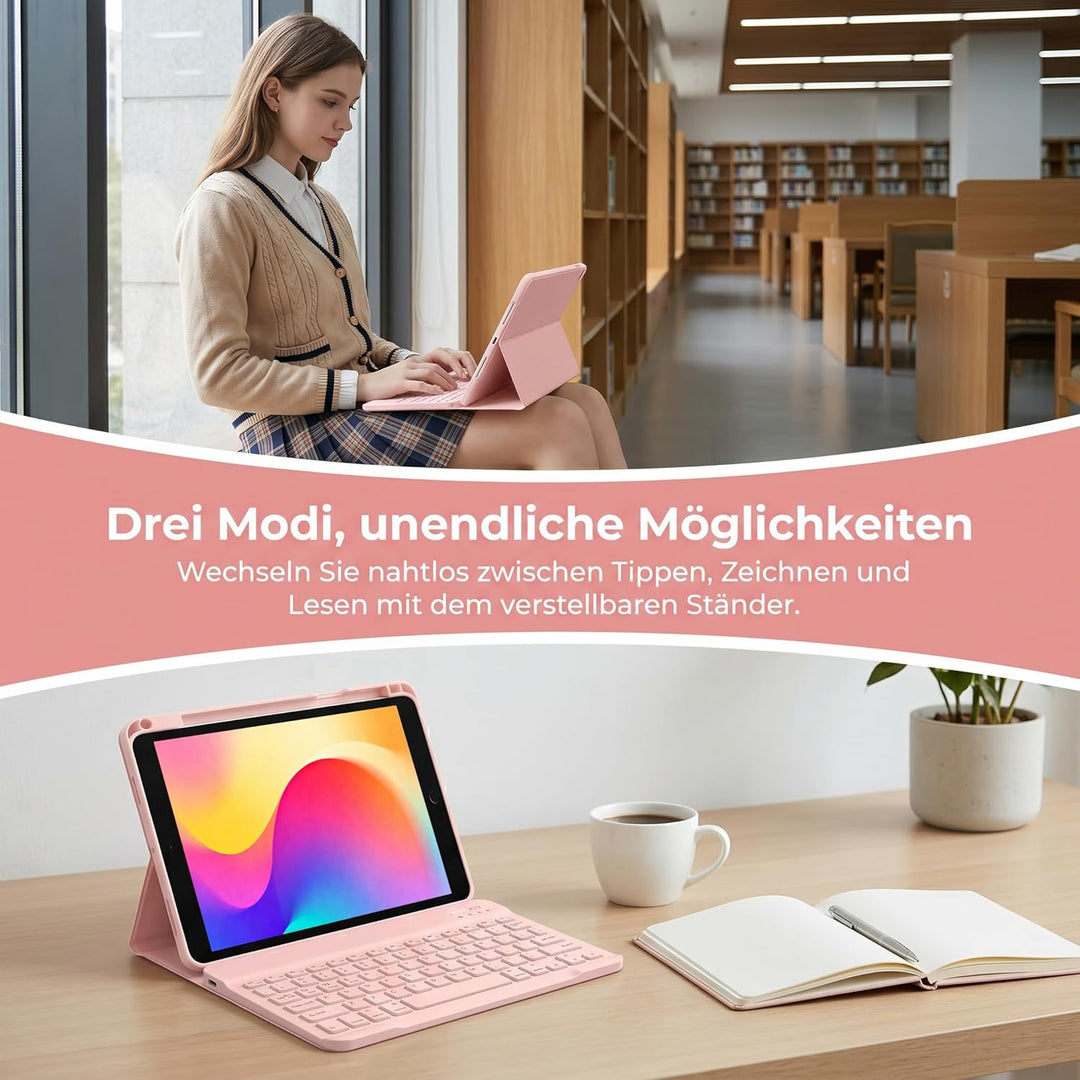 Hülle Tastatur für iPad (A16) 11./10. Generation (2025/2022), (11/10.9 Zoll) - QWERTZ, Beleuchtete,