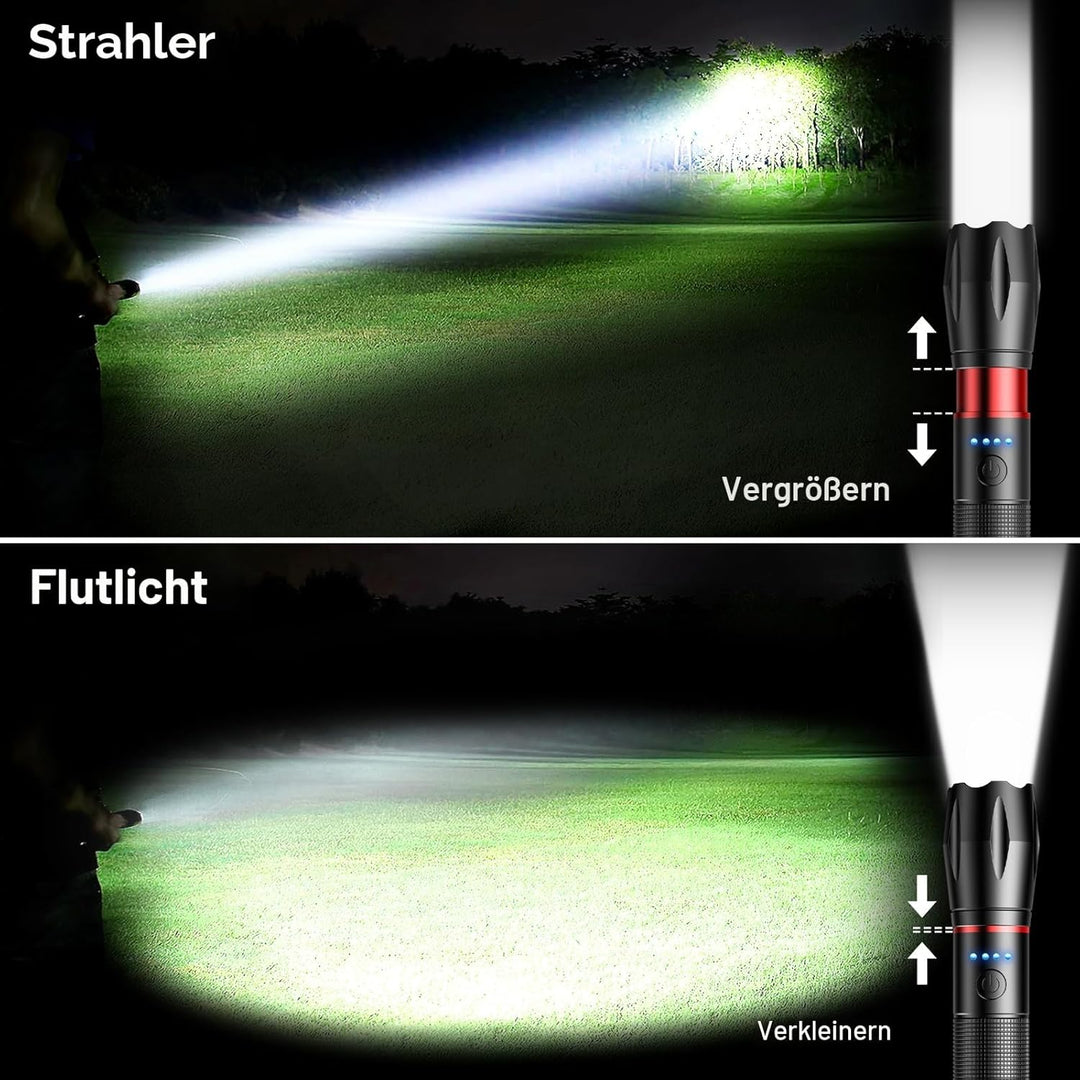 Blukar LED Taschenlampe Aufladbar, [2 Stück] 2000 Lumen Extrem Helle Zoombare Taschenlampen mit 5 Li