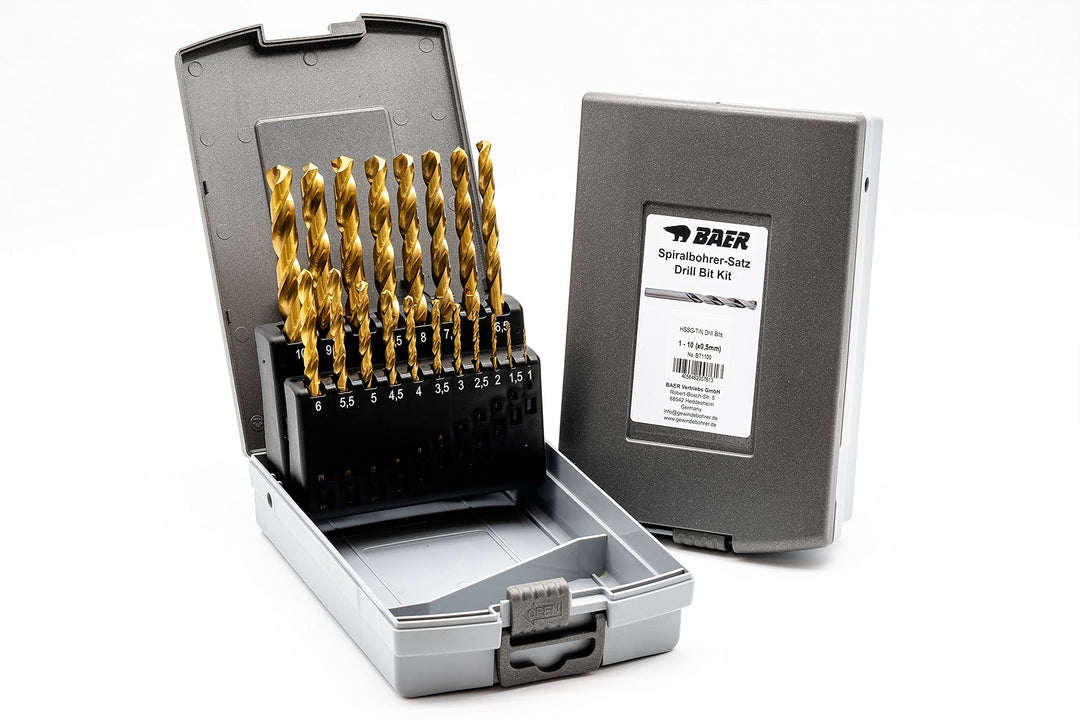 BaerCoil BAER HSSG-TIN Bohrer Satz (0,5mm steigend) 1-10 mm - Spiralbohrer DIN 338 - Spiralbohrer Se