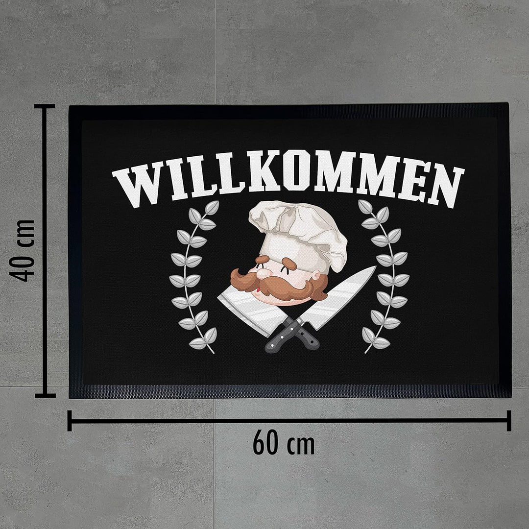 Trendation - Willkommen Fussmatte Grafik Schmutzfangmatte Geschenk Aussen Innenbereich 60x40 cm Wasc