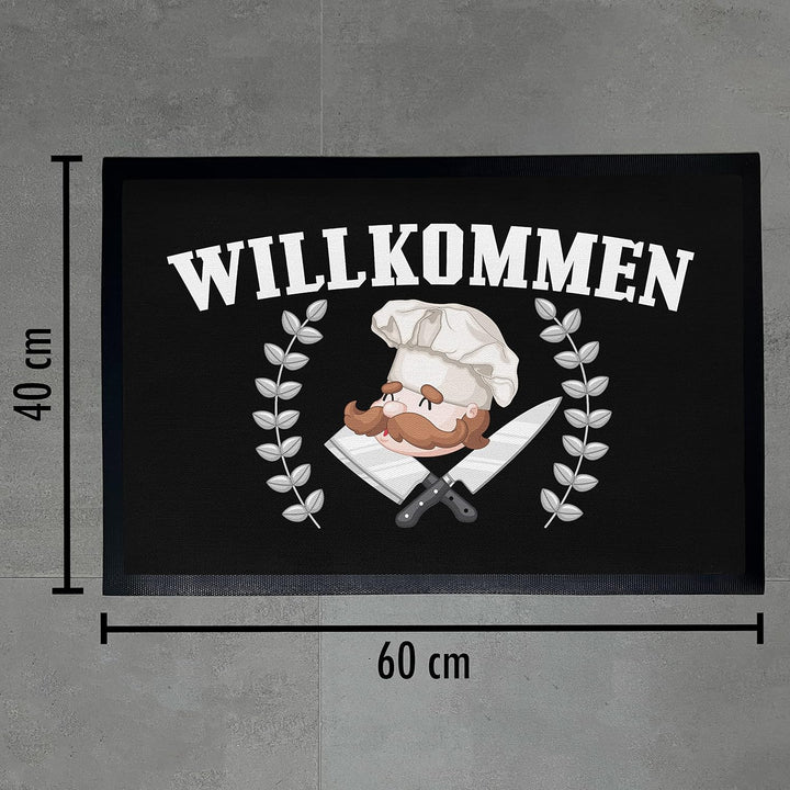 Trendation - Willkommen Fussmatte Grafik Schmutzfangmatte Geschenk Aussen Innenbereich 60x40 cm Wasc
