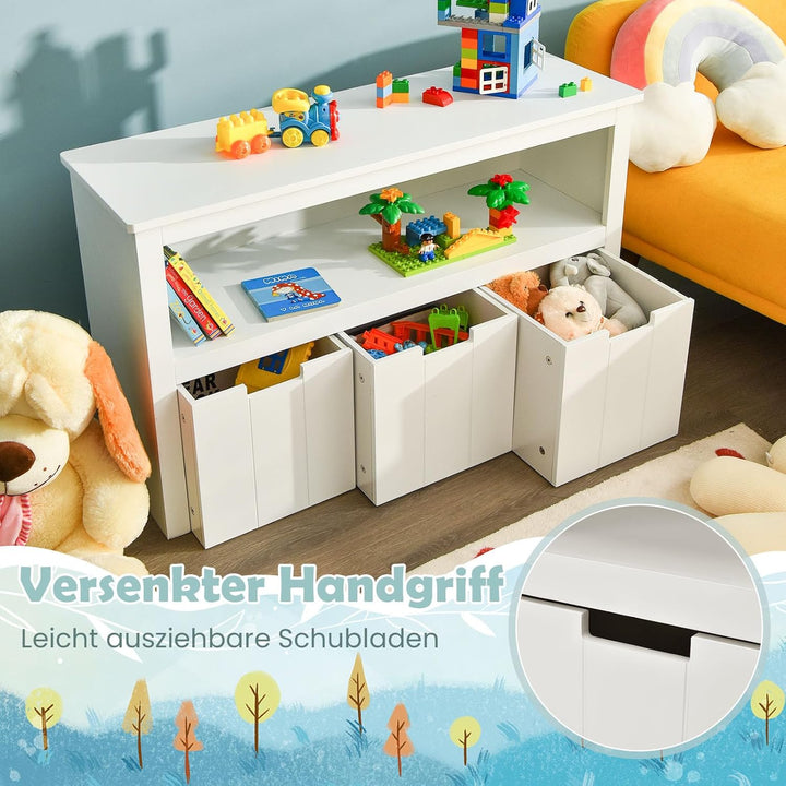 DREAMADE Kinderregal Spielzeugschrank mit 3 Schubladen auf Rollen, Spielzeugaugbewahrug für Kinder,