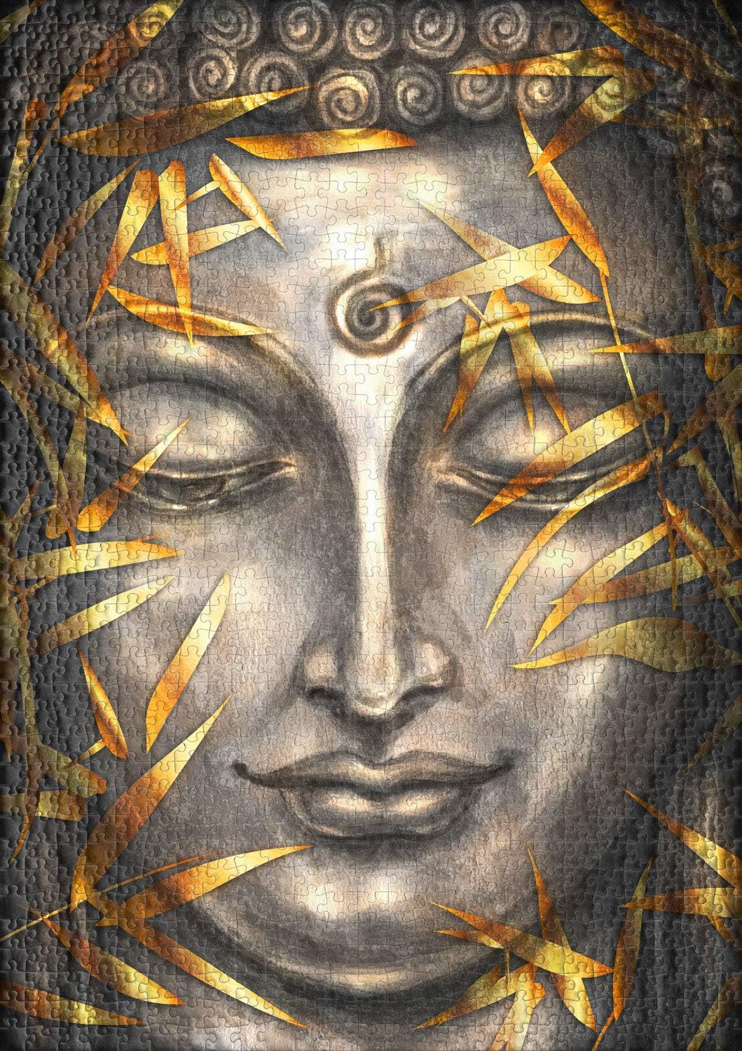 Ulmer Puzzleschmiede - Puzzle „Buddha in Silber und Gold“ - Klassisches 1000 Teile Erwachsenenpuzzle