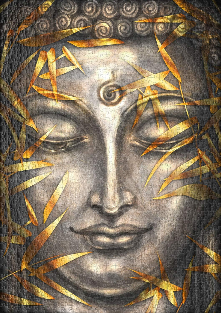 Ulmer Puzzleschmiede - Puzzle „Buddha in Silber und Gold“ - Klassisches 1000 Teile Erwachsenenpuzzle