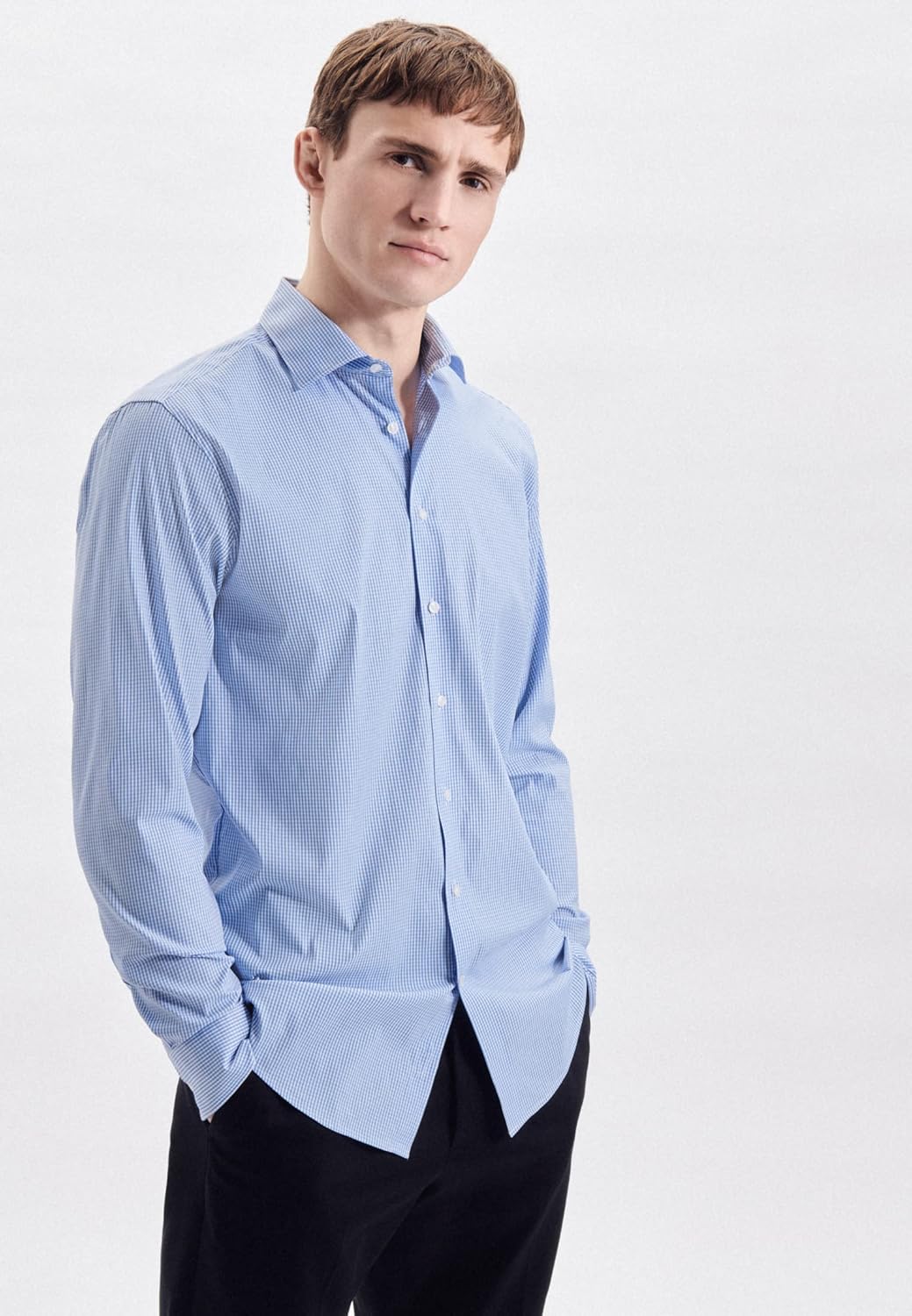 Seidensticker Herren Business Hemd - Regular Fit - Kent Kragen - Langarm - Stretch 38 Hellblau, 38 H