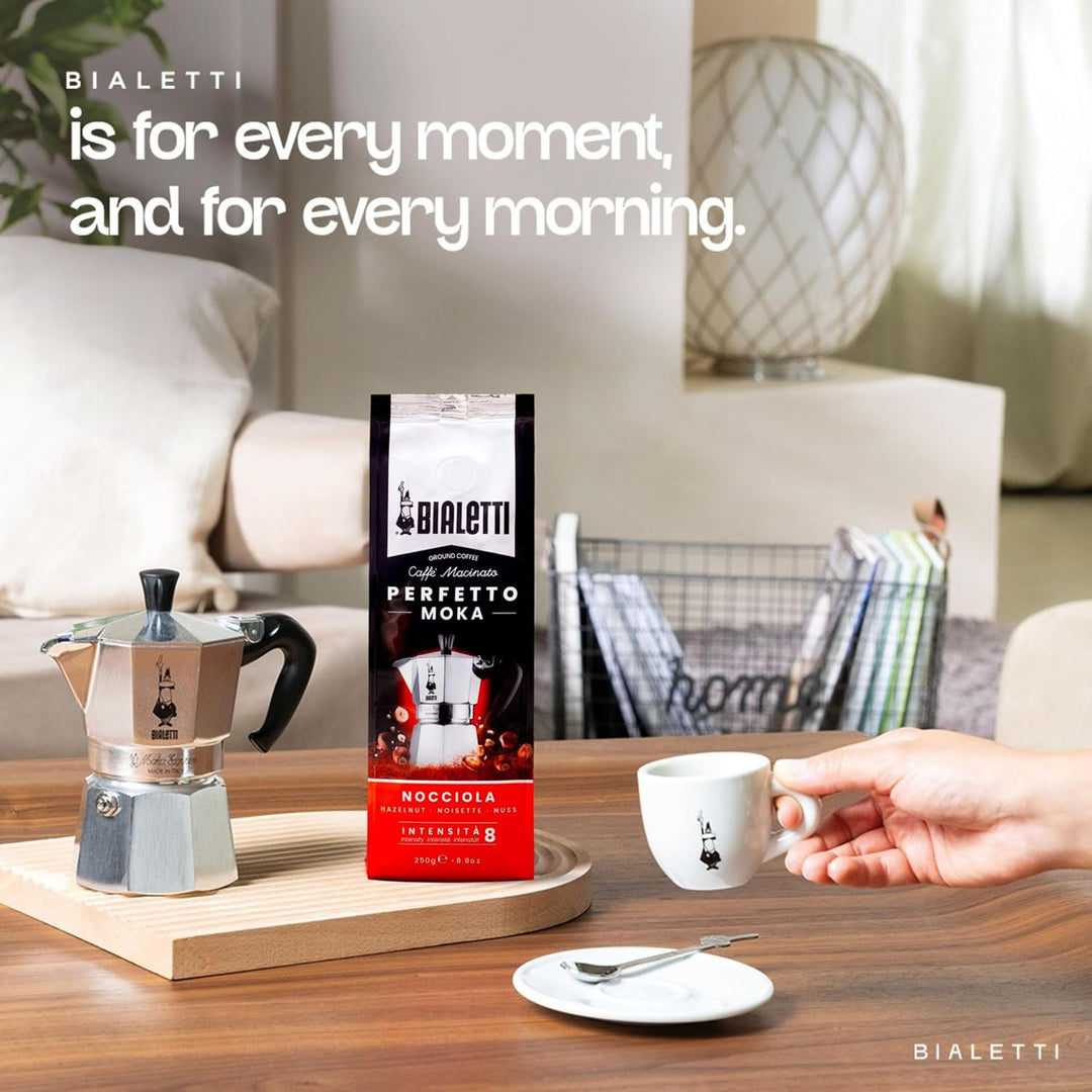 Bialetti - Perfetto Moka Nocciola: Gemahlener Kaffee mit mittlerer Röstung, Haselnuss-Aroma, 250g x