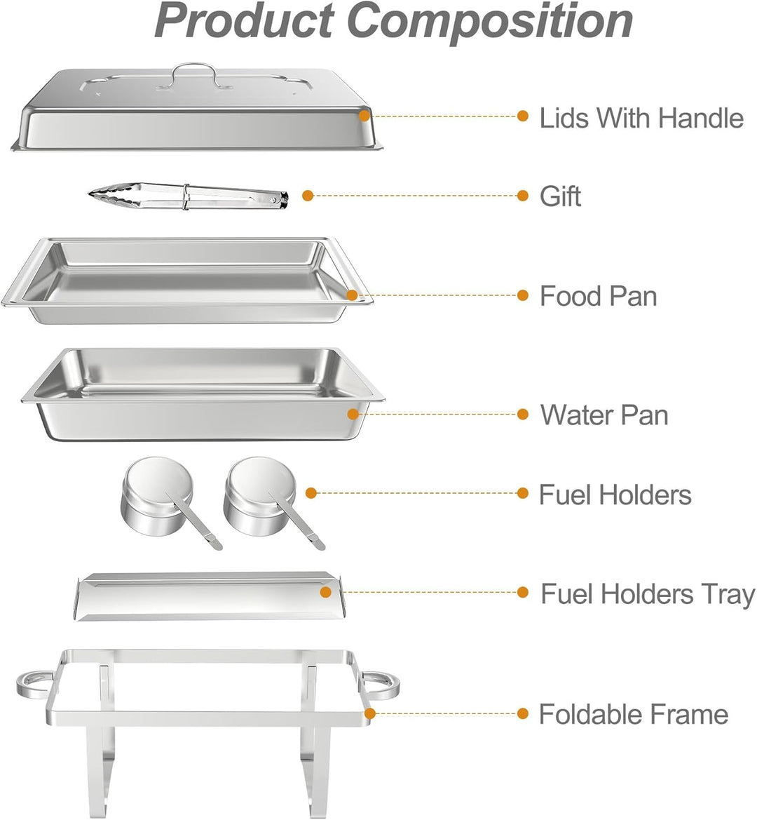 NArra 4er Pack Chafing Dish Buffet Set, 9L Rechteckige Catering Servierplatten aus Edelstahl mit Spe