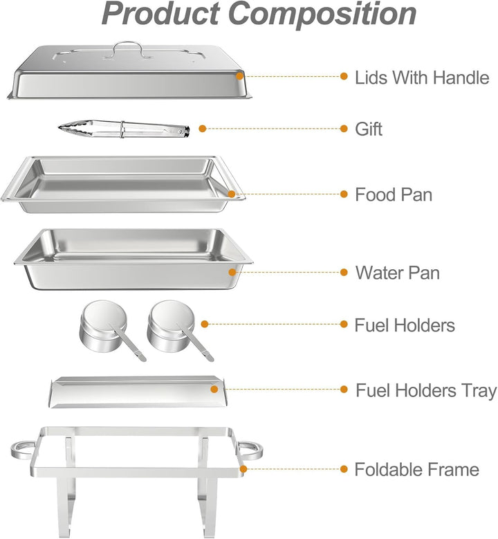 NArra 4er Pack Chafing Dish Buffet Set, 9L Rechteckige Catering Servierplatten aus Edelstahl mit Spe