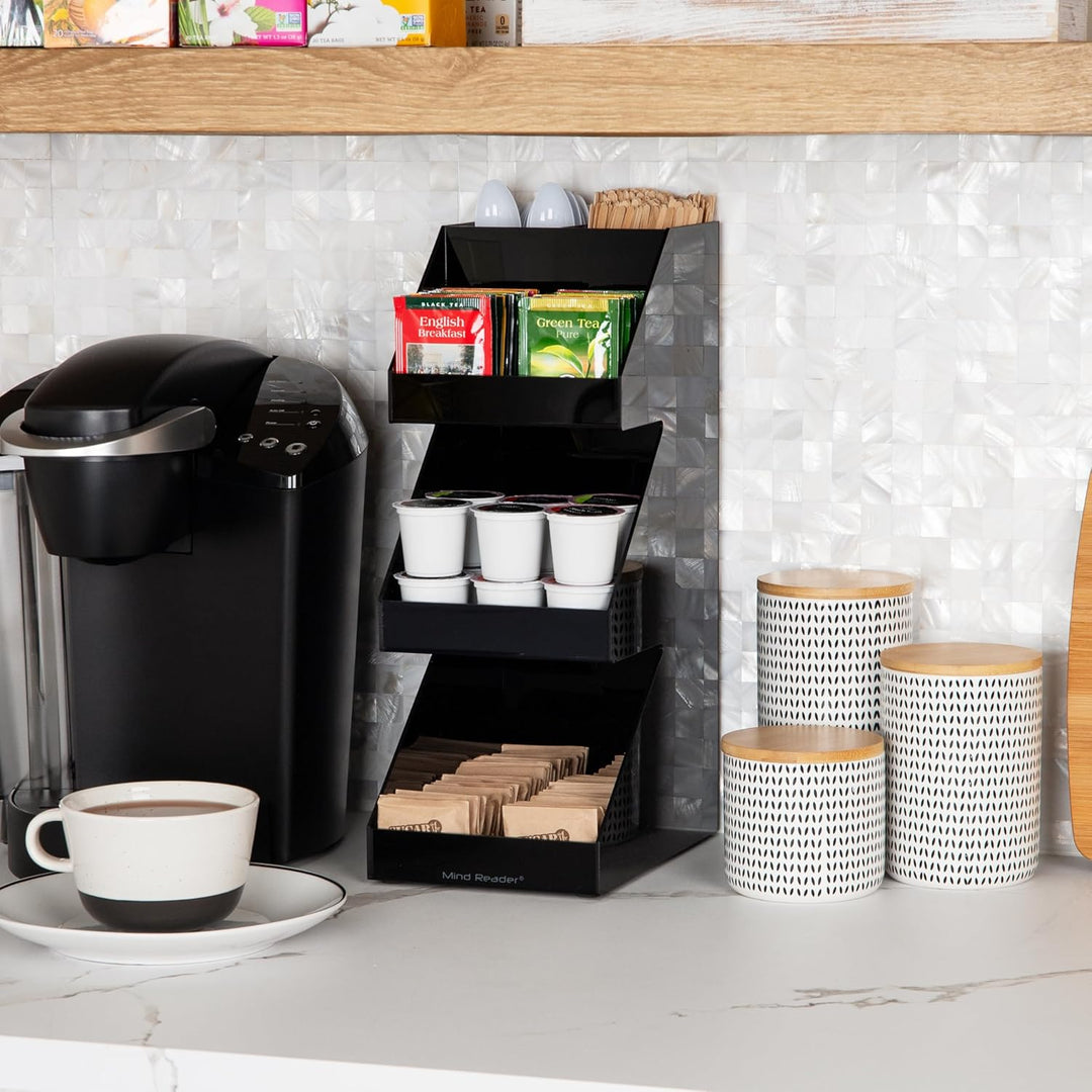 Mind Reader Foundation Collection, 3-Tier, 5-Compartment Coffee, Tea, Utensil and Condiment Dispense