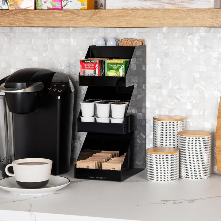 Mind Reader Foundation Collection, 3-Tier, 5-Compartment Coffee, Tea, Utensil and Condiment Dispense