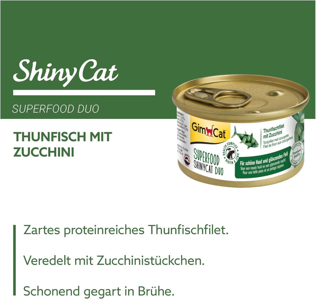 GimCat Superfood ShinyCat Duo Thunfisch mit Zucchini - Katzenfutter mit saftigem Filet ohne Zuckerzu