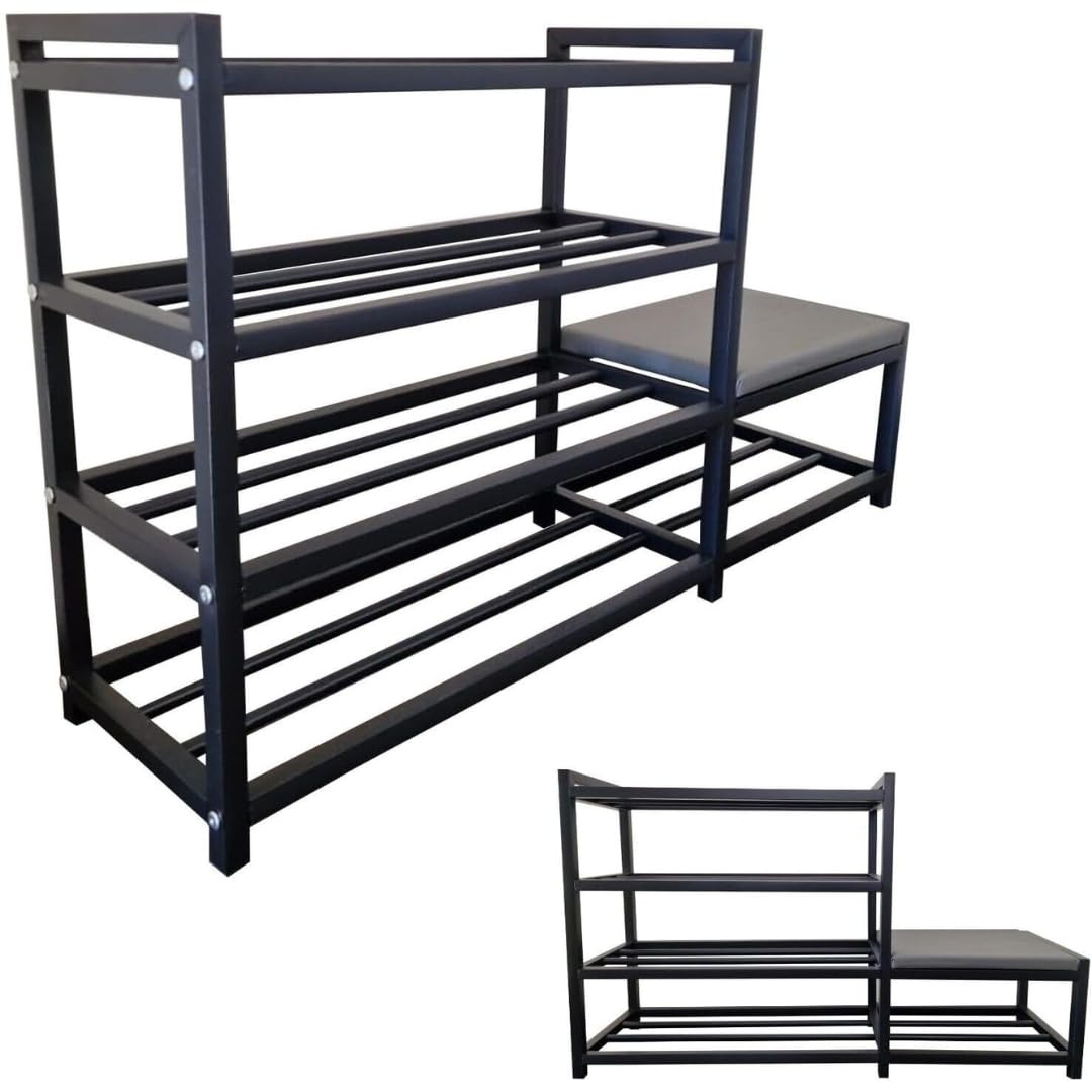 Maka Schuhregal Platzsparend, Schuhregal Mit Sitzbank Metall Schwarz, Shoe Rack Outdoor Wetterfest,
