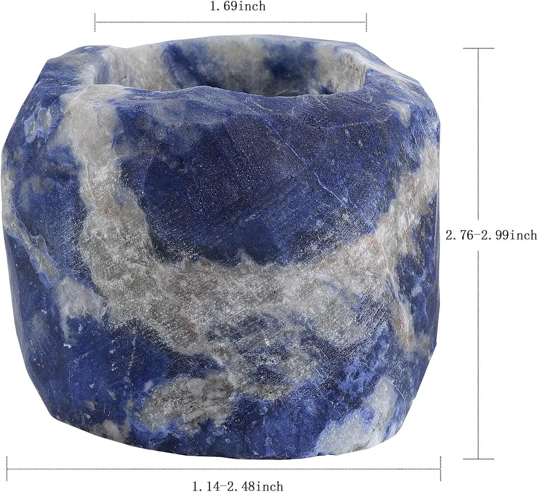KYEYGWO Sodalith Natürlicher Oval Kristall Kerzenhalter Ornament, Heilung Stein Kerzenständer Polier