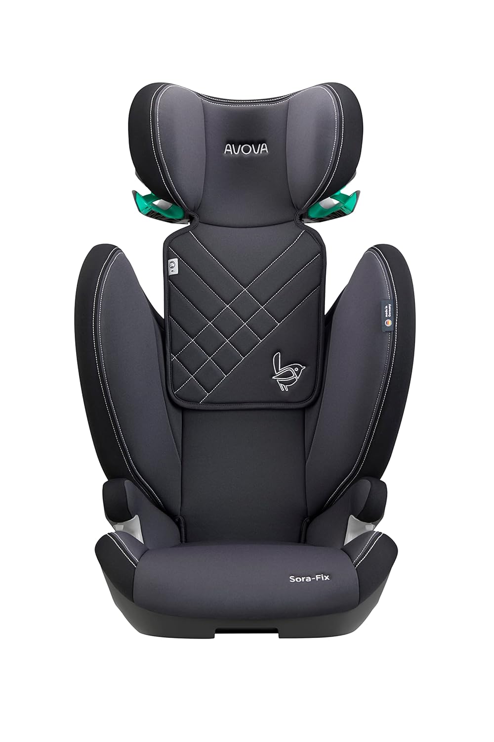 AVOVA Sora-Fix (Grey & Black), der Folgesitz geeignet von 100 bis 150 cm, 4 bis 12 Jahre, mit Isofix