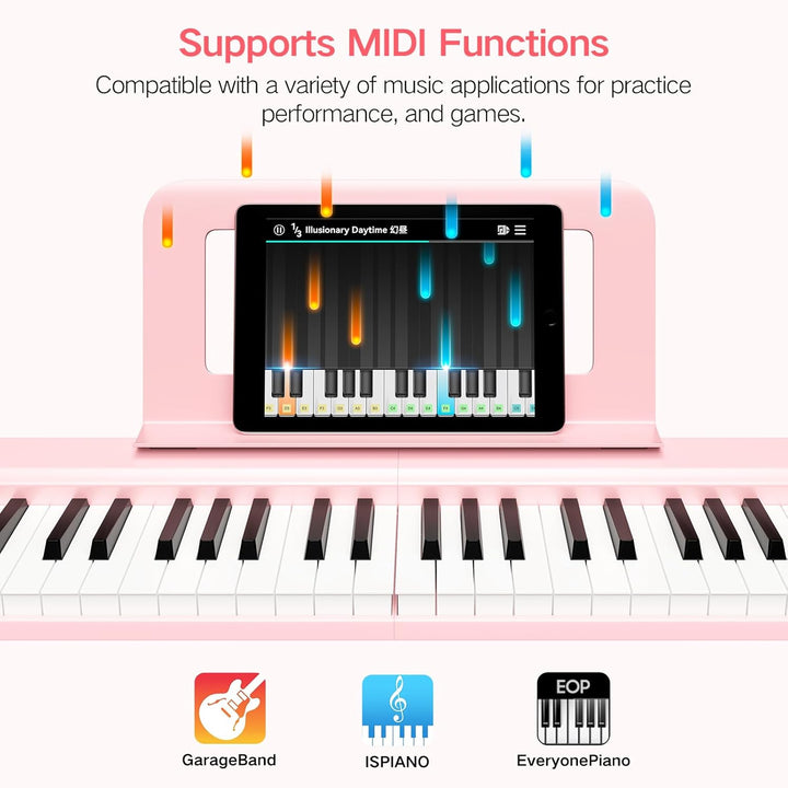 TERENCE E Piano 88 Tasten Rosa, Keyboard Piano mit Halbgewichtet, Faltbares Klavier mit Aufnahme und