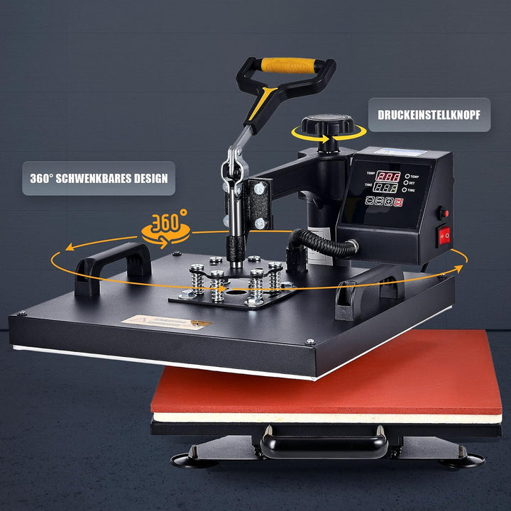 CREWORKS Transferpresse 38x38cm Heisspressmaschine 8-IN-1 Wärmepressmaschine Hitzepresse 360 Grad Sc