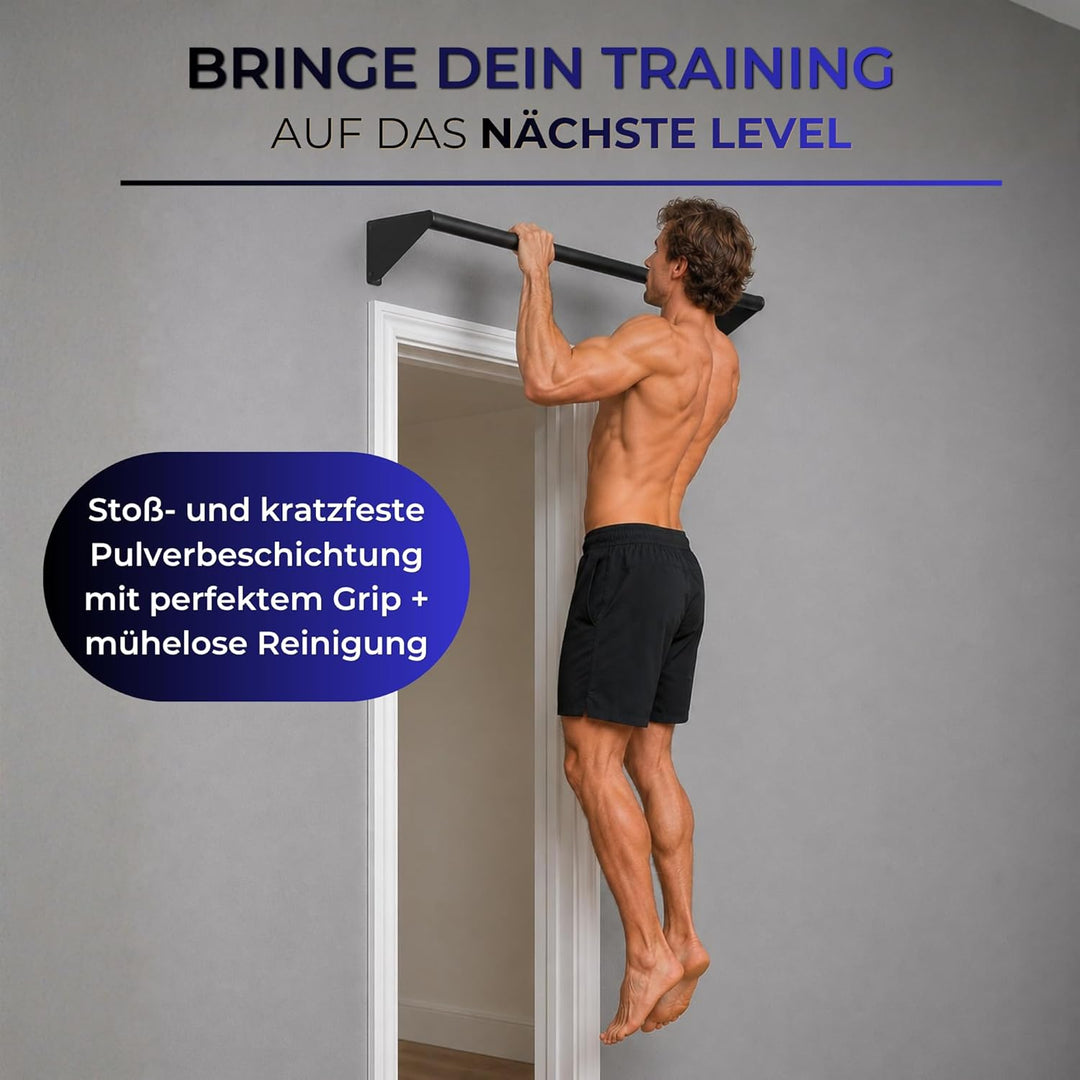 Klimmzugstange Wand, Pull Up Bar zur Wandmontage über Türrahmen & Balken - robuster Stahl pulverbesc