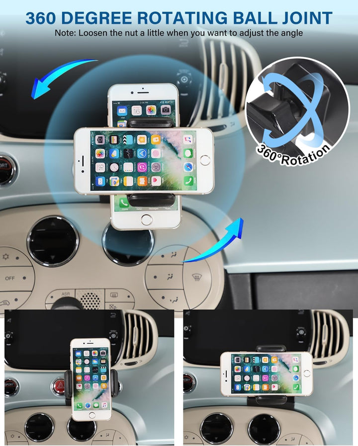Auto Handyhalterung Kompatibel mit Fiat 500 2016-2024 Mittelkonsole Auto Handy Ständer 360° Drehung