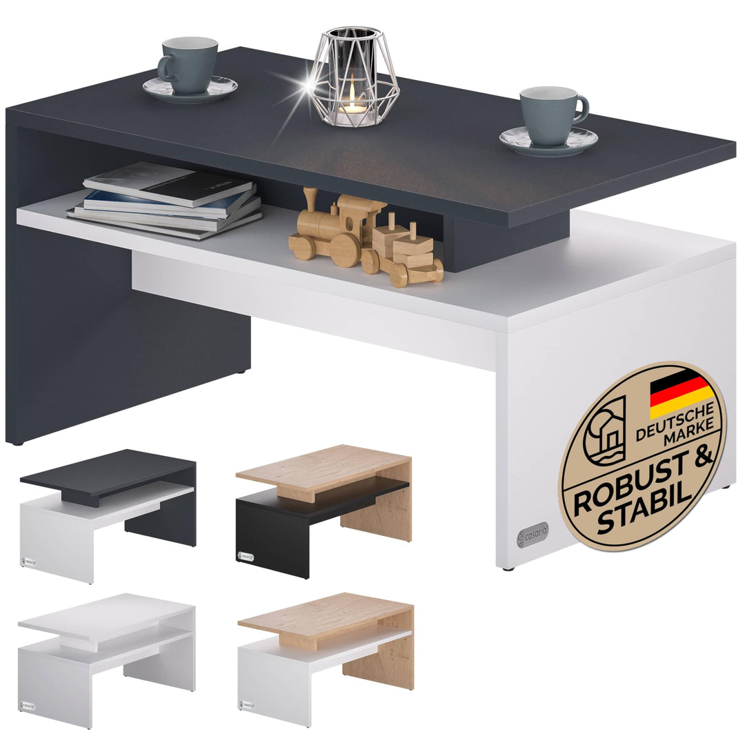 Casaria® Couchtisch Ablage Stauraum 92x51x48 cm Kratzfest Holz 50kg Belastbarkeit Modern Gross Wohnz