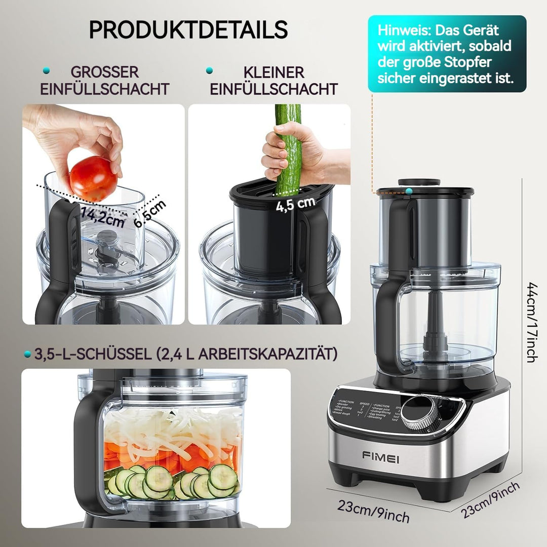 FIMEI Küchenmaschine 1300W, 3 Geschwindigkeiten und Impulsfunktion, 3,5L Zerkleinerer, 1,5L Mixer, M