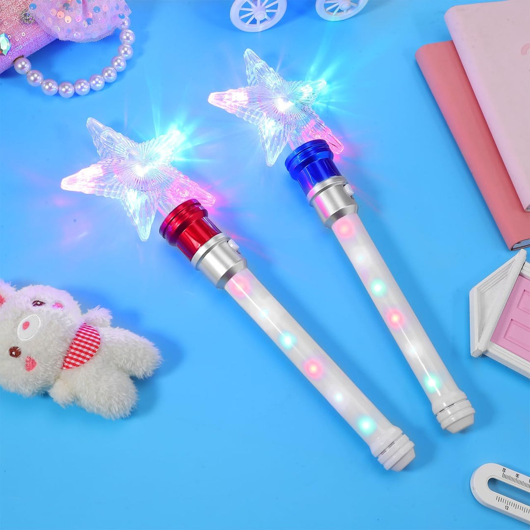 Amosfun Leuchtender Zauberstab Stern 2Er Set Led Kinder Zauberstab Leuchtend Drehbarer Glitzerstab F