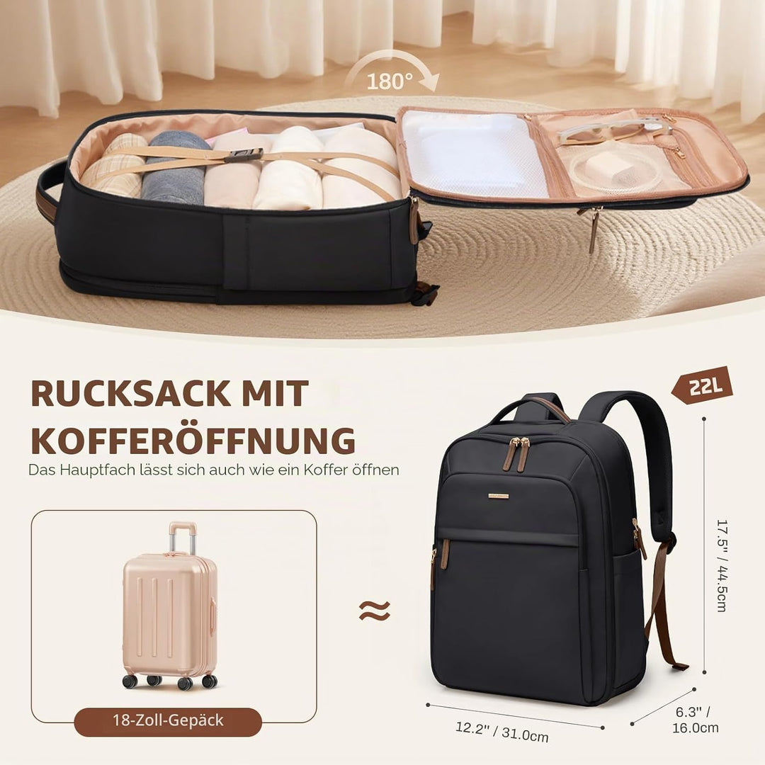 Reiserucksack für Damen und Herren,Handgepäck Laptop Rucksack 17.3 Zoll, Gross Schultasche Travrl Ba