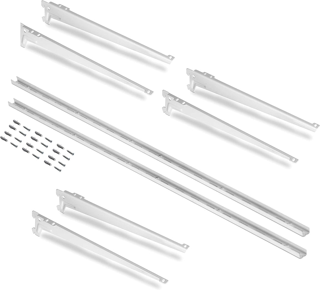 Emuca - Wandbefestigungsschienen und Jagmet-Regalträger, 380, Weiss, Stahl 380mm Profil 1m + Stützen
