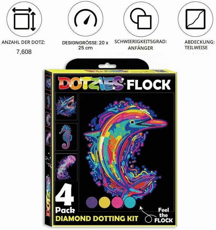 DIAMOND DOTZ DOTZIES 2594445 Original 5D Diamond Painting Set, Neon Meerestiere, 4 bunte Diamant-Bil
