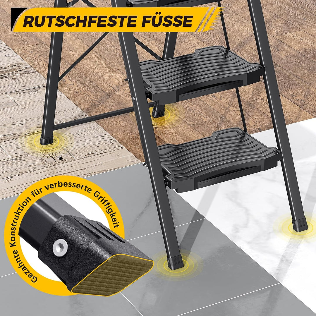 KINGRACK Trittleiter 2 Stufen, Leiter Klappbar mit Handlauf Belastbar bis 150 kg, Rutschfester Tritt