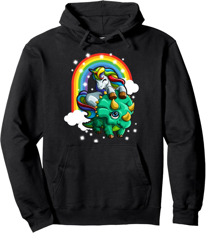 Einhorn reitender Triceratops Putziger Dinosaurier Regenboge Pullover Hoodie