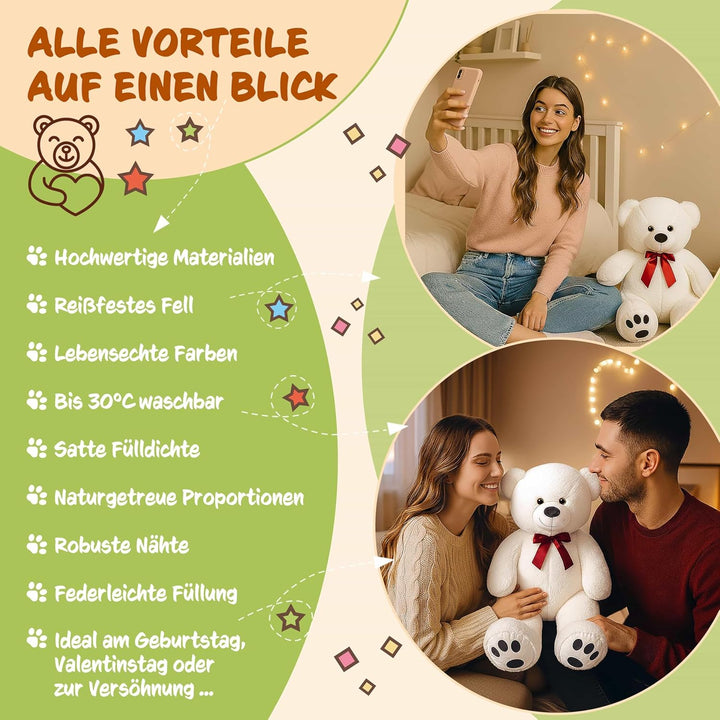 monzana® Teddybär L - XXXL 50-175cm Weiches Fell Schleife Tatzendruck Geschenk Plüschtier Kuscheltie
