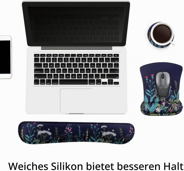 Mauspad mit Handauflage, Mauspad mit Gelkissen und Ergonomische Memory Foam Tastatur Handgelenkaufla
