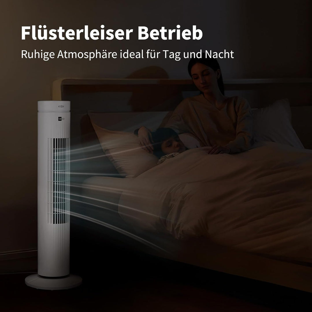aeco AirX SPIN Turmventilator mit Fernbedienung 3 Geschwindigstufen 7H Timer 35w mobiler Lüfter Oszi
