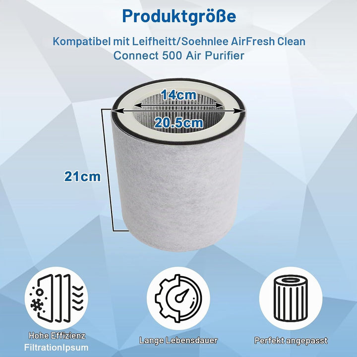 Gekufa Filter Kompatibel mit 𝑳𝒆𝒊𝒇𝒉𝒆𝒊𝒕 𝑺𝒐𝒆𝒉𝒏𝒍𝒆 AirFresh Clean Connect 500 Luftreiniger, 3-in-1 Ersatz